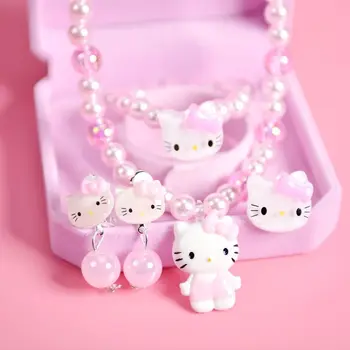 Sanrio Hello Kitty, детско мультяшное колие, гривна, комплект пръстени за уши, украса за главата на принцесата, скоба за обици