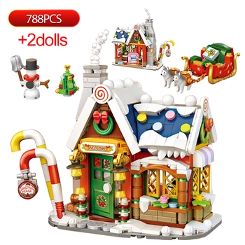 LOZ 1223 Весел Коледен къща, елха, Дядо Коледа, Снежен човек, шейна, 3D модел, направи си сам, кухненски блокове, тухли, строителна играчка за деца, блокчета
