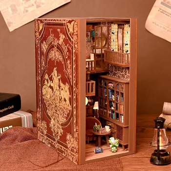 Ретро направи си сам дървена етажерка кът Полк поставяне на Миниатюрни строителни комплекти Таен магически замък bookshelf Поставка за книги Начало декор на ръчно изработени подаръци