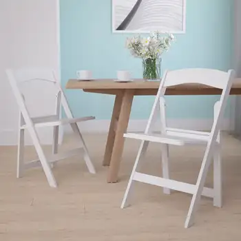 Сгъваем стол Flash Furniture Херкулес™ - Бяла смола - 2 опаковки с Тегло 1000 паунда, Удобен стол за провеждане на събития - Light Weig