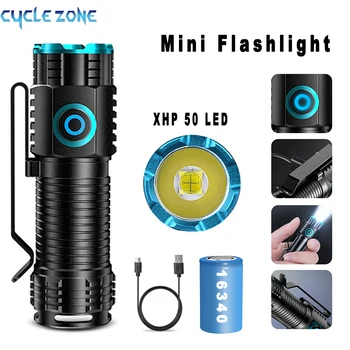 Мини фенерче Преносими led фенерче с магнит XHP50 супер ярък фенер за къмпинг и риболов Водоустойчив USB акумулаторна фенерче