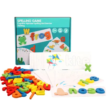 Игра за разпознаване на букви, писане, играчка за изучаване на правописа, подбор на думи, писане на дървени букви, пъзел