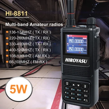Hiroyasu HI-8811 Етерният обхват FM 220-260 Mhz 330-400 Mhz УКВ 6 ленти Rx 4 ленти Tx Преносима радиостанция Type-C Честотна копие на батерии, Радио