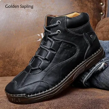 Мъжки обувки Golden Sapling в ретро стил, градинска работа обувки на плоска подметка от естествена кожа, тактически зимни обувки за почивка, мъжки ежедневни обувки на платформа