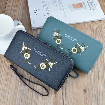 Модерен нов мрежи в двоен цип, женски дълъг портфейл с щампи, чанти голям капацитет, държач за карти, клатч от изкуствена кожа