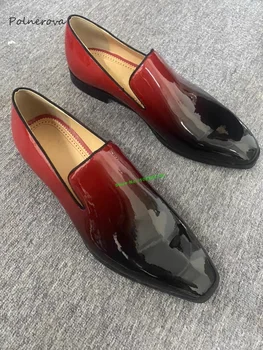 Най-новият офис обувки от лачена кожа, червени градиентные обувки не сужающемся надолу масивна обувки, модерни обувки за кариера на модния подиум дантела за мъже, луксозно колие за почивка