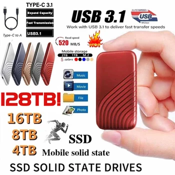 Лидер в продажбите, оригинален високоскоростен преносим SSD-диск с капацитет 2 TB, външен твърд диск за масово съхранение на данни, интерфейс USB 3.0 за лаптопи, преносими компютри