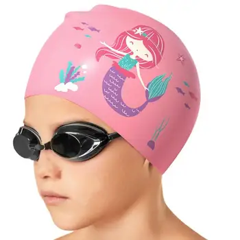 Сладки шапки за плуване за момичета, детски водоустойчив еластична силиконова шапка за басейна, шапки за къпане, капачка за гмуркане, детски