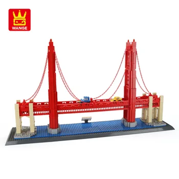 WANGE Малки блокове градивен елемент на Сан Франциско и моста Голдън Гейт Настолни забавни играчки, събрани от собствените си ръце, играчки за деца и възрастни