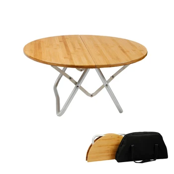 Градинска маса за къмпинг, туристическа маса, сгъваем портативен бюрото за пикник, бамбук кръгла сгъваема маса, маса за повишаването на природата
