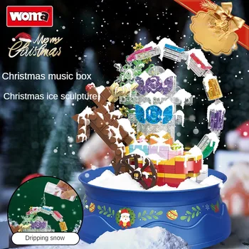 WOMA Снежна Коледна елха Строителни блокове въртяща се музикална ковчег C037 Момчета и Момичета, Събрани от градивните елементи на Играчки, Украса на подарък