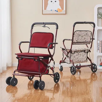 Инвалидна количка за възрастни хора, сгъваема кошница за пазаруване, лека, може да седи на четири колела, за да купуват продукти, може да натиснете малки колички Инвалидна количка за възрастни хора, сгъваема кошница за пазаруване, лека, може да седи на четири колела, за да купуват продукти, може да натиснете малки колички 1
