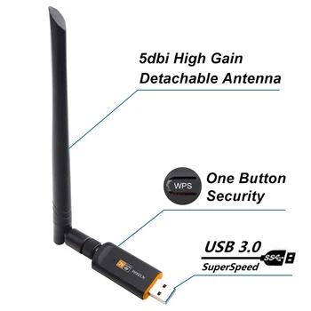 Двойна лента WiFi USB адаптер 1200 Mbps с антена за високоскоростна връзка към мрежата Двойна лента WiFi USB адаптер 1200 Mbps с антена за високоскоростна връзка към мрежата 1