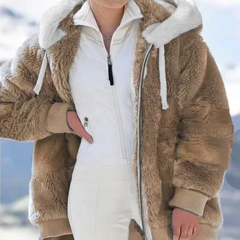 2023 Есенно-зимния плюшевое палто дамско палто от изкуствена кожа, яке, дебели топло яке от изкуствена руно, пухкави якета, палта