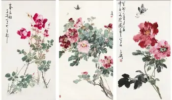 MT0329, китайски стил, божур, пеперуда, пейзаж, платно, плакат за декор всекидневна, домашна стенни модел