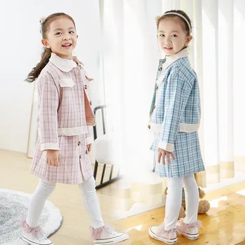 2020 Пролетен комплект за модни облекла в клетка за малки момичета, якета за деца + пола, комплекти, дрехи от 2 теми