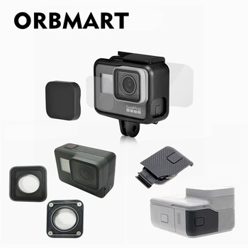 Капак на обектива ORBMART + Защитно Фолио за екрана от Предното и Задното Стъкло + Подмяна на Защитния обектив + Странична Задвижваната За GoPro Hero 5 6 7 Черен