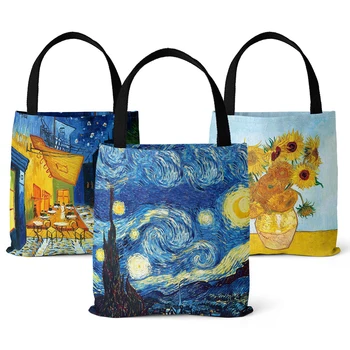 Нова чанта-тоут с маслена картина на Ван Гог, ретро арт, модна чанта, дамски преносима еко-чанта за пазаруване, благородна сгъваема дамска чанта
