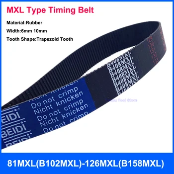 1 бр. на времето колан тип MXL 81MXL (B102MXL)-126MXL (B158MXL) Черна гума синхронно ремъкът на трансмисията със затворен контур с ширина 6 мм и 10 мм