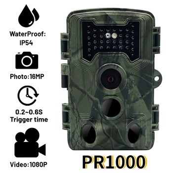 Ловна камера PR1000 16MP 1080P, инфрачервена камера за проследяване с 34 инфрачервени лампи за лов на диви животни на открито