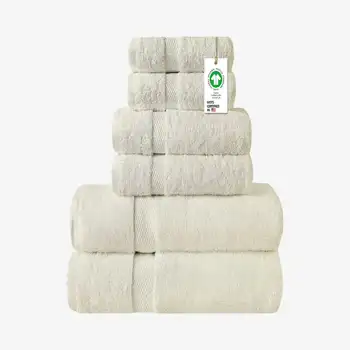 Комплект кърпи за това от Органичен памук Feather Touch Quick Dry 700 GSM Слонова Кост 6 Бр., 1 Баня Чаршаф, 1 Кърпи за баня, 2 Кърпи за ръце, 2