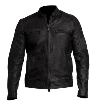 Мъжко яке от естествена кожа, мотоциклетное байкерское винтажное потертое черно палто выцветшее