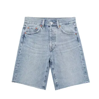  Модни дънкови шорти 2023 Летни сини ежедневни панталони с висока талия за жени, луксозни каубойски панталони с цип