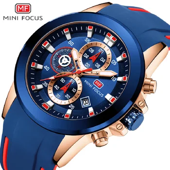 MINI FOCUS Хронограф мъжки часовници Марка Луксозни Ежедневни спортни дата на кварцови ръчни силиконови часовници, водоустойчиви мъжки ръчен часовник Man
