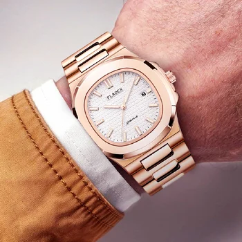 Мъжки кварцов часовник PP, стилен бизнес ръчен часовник, календар от неръждаема стомана, водоустойчиви часовници за мъже, високо качество, на новост