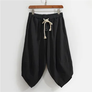 2023 Новата мода пролет-лято памучни ленени капри от коноп, мъжки японски къси панталони големи размери, ежедневни свободни панталони за мъже