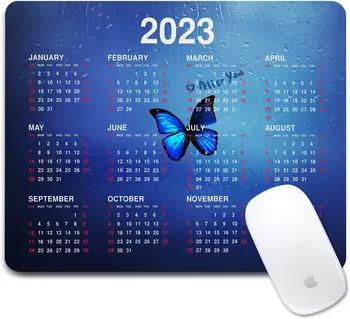 2023 Календар Подложка За Мишка Персонализирани Дизайн на Фона на Синя Пеперуда преносим Компютър Нескользящий Гумена Подложка За Мишка 9,5x7,9 Инча