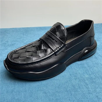 2023 Нова мъжки обувки, нова лятна дишаща кожена ръчно изработени обувки на въздушна възглавница с повишена мекота, мъжки обувки на един крак