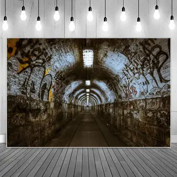 Фонове, за снимки в тунели с графити, подземни украса за рожден ден, осветление, тухлена стена, студийни фонове за фотобудок