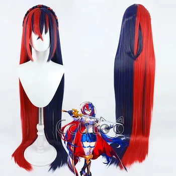 Огненият се занимава с емблемата на играта Alear Перука Червен смесен син Синтетични косми е 130 см дължина директни cosplay перуки
