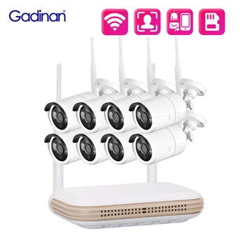 Gadinan 8-Канална Система от камери за видеонаблюдение 3MP HD Аудио, Уеб камера H. 265 Комплект за видеонаблюдение Външна 2,4 G/WiFi IP Камера POE NVR Комплект