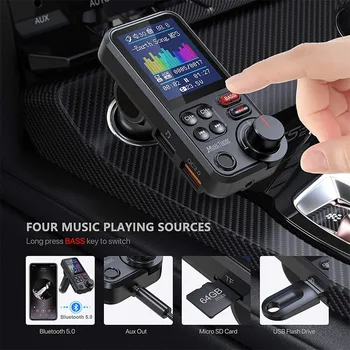 1pac FM трансмитер Автомобилен mp3 плейър приемник хендсфри QC3.0 Бързо зареждане на Регулируеми ниски и високи честоти MP3 еквалайзер BT93 MP3