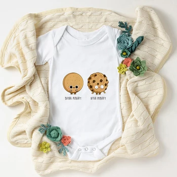 Забавен гащеризон за новородени с шарени бисквитки, скъпа дрехи за малките момчета и момичета, лятна боди, удобни меки домашни ежедневни плъзгачи за новородени бебета 0-24 месеца