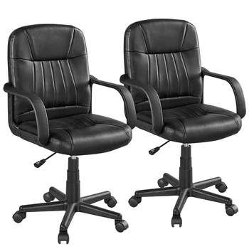 Регулируема офис стол от изкуствена кожа, комплект от 2, черен слот стол, компютърен стол