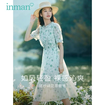 Женствена рокля INMAN 2023, лятна рокля с пищни ръкави, дантела силует А-образна форма, тънка талия, пищна цветна принт, скъпа пола в стил пасторальном