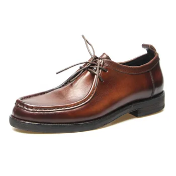 Мъжки модел обувки в британския стил, модни оксфордские обувки от естествена кожа, дантела за господа, сватбени обувки на равна подметка, мокасини