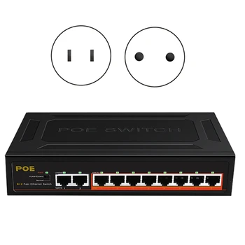 Switch POE с 10 Порта, на 100 Мб/с, Ethernet Smart Switch, 8 Poe + 2, Възходящ Мрежов Хъб за Офис, Адаптер за Домашната мрежа, Пластмаса За IP Камери, Штепсельная вилица САЩ
