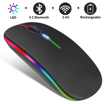 Безжична мишка с Bluetooth, акумулаторна безжична компютърна мишка Mause, RGB led подсветка, ергономична детска мишка за преносими КОМПЮТРИ-мишки