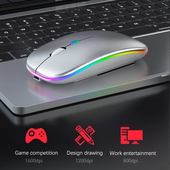 Безжична мишка с Bluetooth, акумулаторна безжична компютърна мишка Mause, RGB led подсветка, ергономична детска мишка за преносими КОМПЮТРИ-мишки Безжична мишка с Bluetooth, акумулаторна безжична компютърна мишка Mause, RGB led подсветка, ергономична детска мишка за преносими КОМПЮТРИ-мишки 4