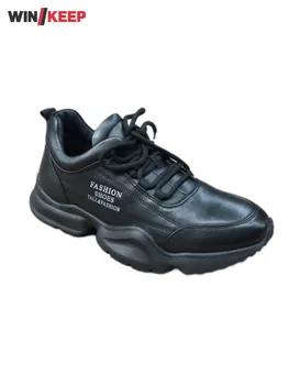 Мъжки спортни обувки Автентични от естествена кожа, заглушителен маратонки за бягане дантела, есенните маратонки за активна почивка на дебелото платформа, износоустойчиви маратонки