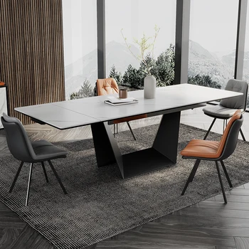 Нов разтегателен мраморна маса за хранене, правоъгълен малък апартамент, модерен минималистичен кухненската маса и стол