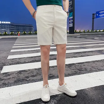 Летни ежедневни панталони Soid Color, мъжки модни шорти за бизнес костюм с вафли, офис, градинска дрехи, къси панталони, мъжко облекло 2023