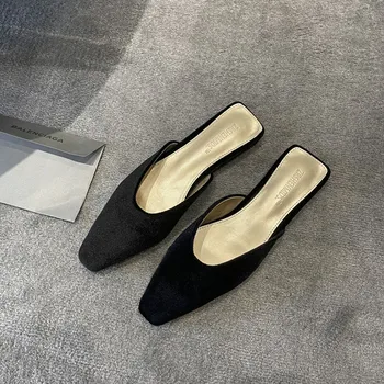 Maxdutti, модерен френски ретро-велурени обувки с остри пръсти, дамски обувки, кожени чехли, дамски прости сандали и чехли Maxdutti, модерен френски ретро-велурени обувки с остри пръсти, дамски обувки, кожени чехли, дамски прости сандали и чехли 0