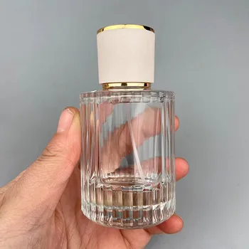 Нов стил от 30 мл, 50 мл, Луксозен стъклен флакон за парфюм, цилиндрична форма, прозрачна стъклена бутилка със спрей