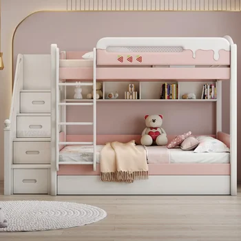 Модерна двойно двуетажно легло от масивно дърво, розово, скандинавски, луксозна, детски легла за момичета, минималистичная мебели за дома Camas De Dormitorio