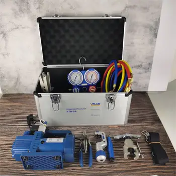 VTB-5A Набор от инструменти за ремонт на хладилници с предавателна кутия от алуминиева сплав Комплект инструменти за хладилна техника Факельное устройство вакуум помпа
